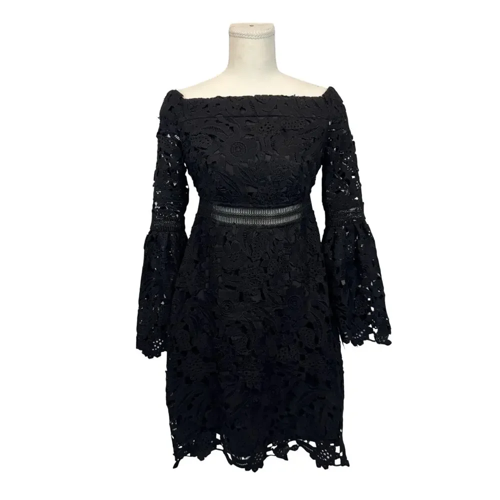 Cynthia Rowley Wild Flower Lace Mini Dress Black Women's 2 Coquette Whimsigoth - Picture 2 of 16